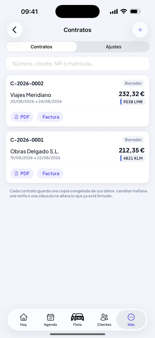 Contratos de alquiler con su PDF y su factura, listos para enviar (plan Ilimitado).